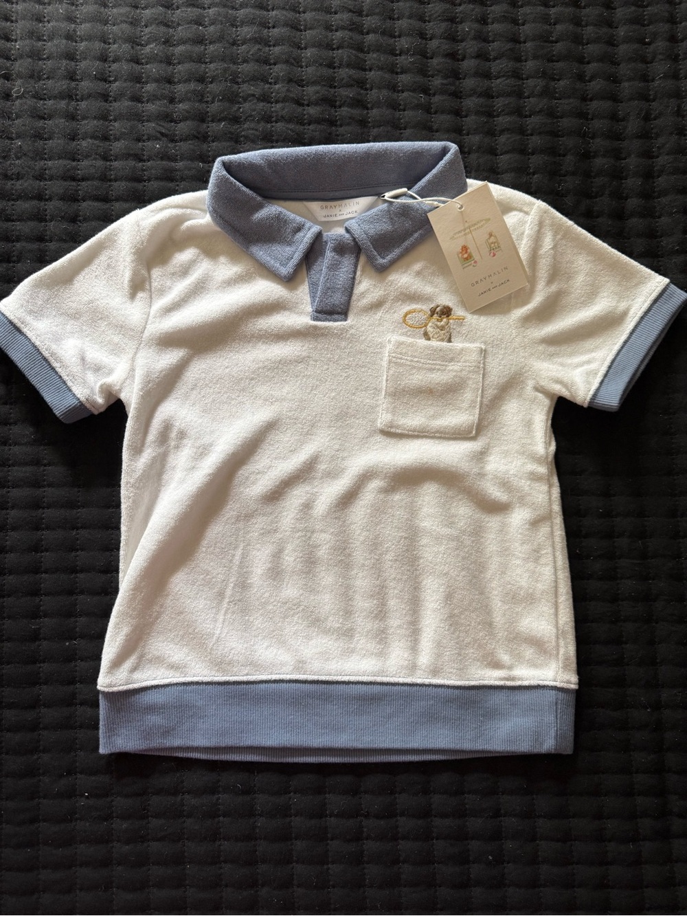 Janie and Jack White Terry Polo with Light Blue Trim